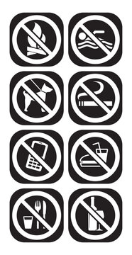 vector image set of 8 forbidden icons with red lines