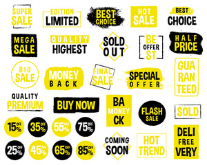 Set of Price tags. Promotional sale badge and retail paper stickers.