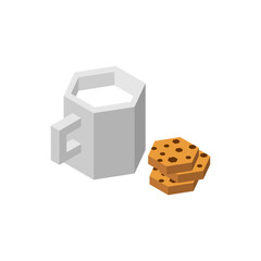 Cup of milk and cookies isometric style.