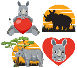 Set of rhinoceros animal icon