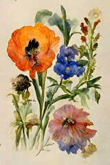Watercolour Painting of Great Plains Flowers, Generative AI