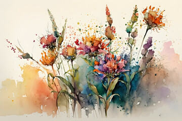 Obraz na płótnie Canvas Watercolour Painting of Great Plains Flowers, Generative AI