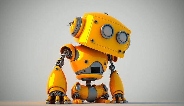 Cute Small robot, microrobot, orange, Yellow, and White, Robot Assistant Isolated