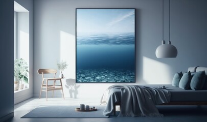 Obraz na płótnie Canvas A High Quality Beautiful Illustrated Background Showing a Blue Scene with Calm Colours and Water - Generative AI