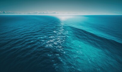 Naklejka na ściany i meble Aerial View of Soft Ethereal Blue Sea Surface as Dreamy Background - Generative AI