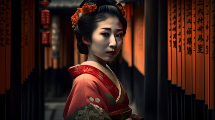 Geisha in mythical place in Japan