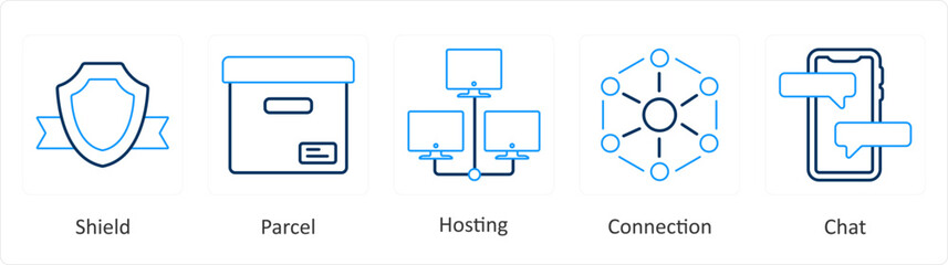 Fototapeta premium A set of 5 mix icons as shield, parcel, hosting
