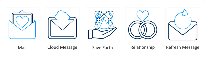 A set of 5 mix icons as mail, cloud message, save earth
