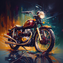 Vintage Motorcycle colorful liquid oil paint, cinematic lighting, photo realistic