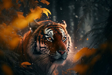 Tiger in a natural habitat.  AI generated illustration