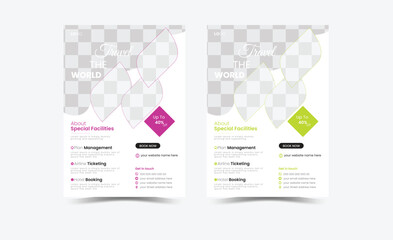 Travel poster or flyer pamphlet brochure design layout space for photo background. Travel flyer template for travel agency