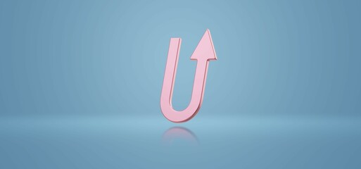 Pink reverse arrow 3d icon on blue background illustrator.