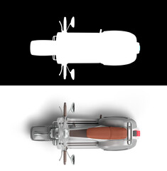 White retro scooter personal transport for busines top view 3d render on white with alpha