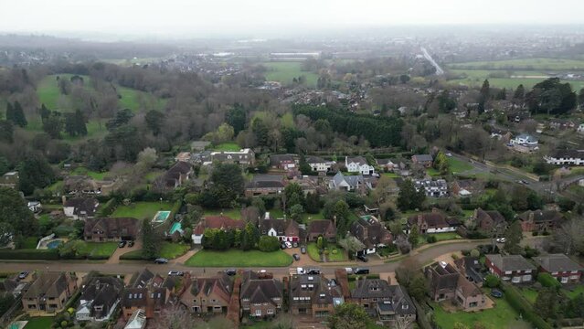 Large houses Esher town Surrey UK drone aerial view