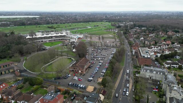 Sandown Park Racecourse Esher Surrey UK drone aerial view
