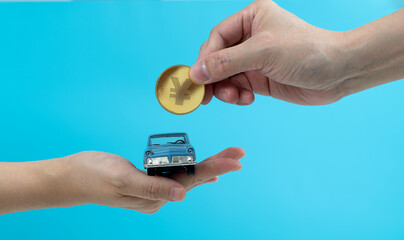 Money change car on blue background
