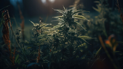 Fototapeta na wymiar Photo of outdoor cannabis plantation (Generative AI)