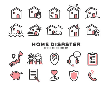 様々な災害の一軒家のベクターイラスト素材／アイコン／家／保険