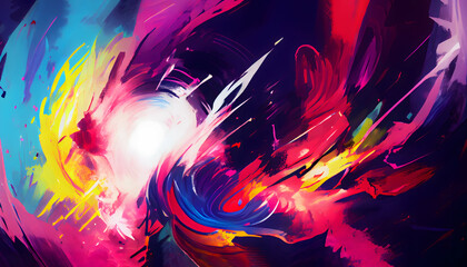 Hand draw digital painting abstract art panorama background colors texture design illustration, Generative AI