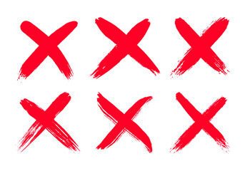 Obraz premium Dirty grunge hand drawn with brush strokes cross x vector illustration icon set. Cross mark wrong symbol graphic design collection. Check mark symbol NO button for vote in check box, web, etc.
