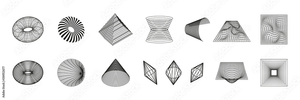Poster set of abstract geometric shapes or trendy geometric shapes inspired brutalism. flat vector illustra