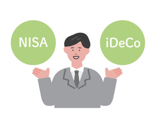 NISAとiDeCoの案内をする男性のイラスト