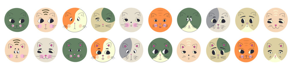 Funny cat face, abstract personage, mascot design, funny face, cute icon.