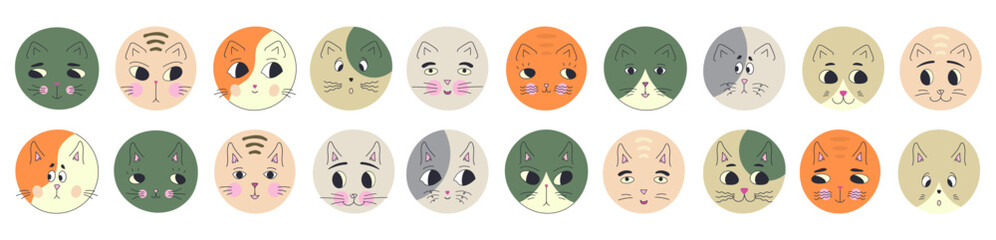 Funny cat face, abstract personage, mascot design, funny face, cute icon.