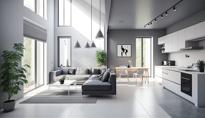 Plakat Light Grey modern interior space, minimalistic clean design in the living room