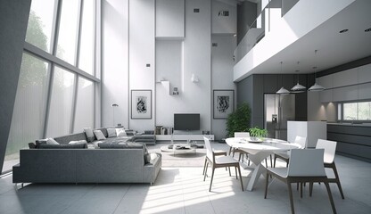 Obraz na płótnie Canvas Light Grey modern interior space, minimalistic clean design in the living room