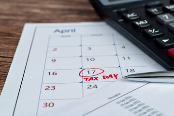 Tax day marked on calendar