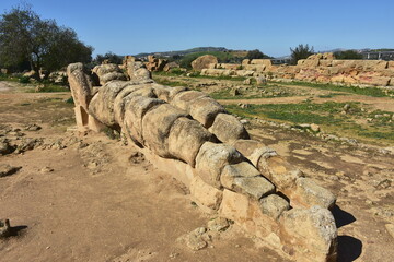 Telamon, ruin of the giant statue of the temple of Zeus Olympios in Valley of Temples,Sicily