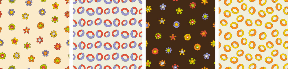 Smiling flower, abstract personage, mascot design, funny face, cute icon.