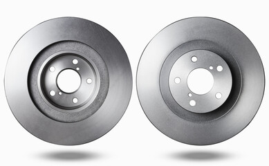 Disc Brake Isolated on White Background. 2 Sides Disc Brake. Car Spare Parts. Repair Shop