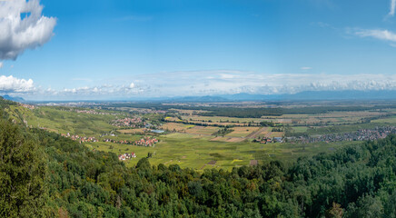  view from notre dame du Schauenberg to the Alsace region and village Pfaffenheim, France