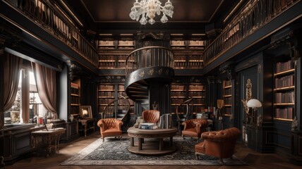 Fototapeta na wymiar Luxury library the perfect place to read close to the books or just recharge