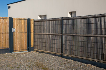 facade wall modern wooden barrier around the house and door protection garden access home