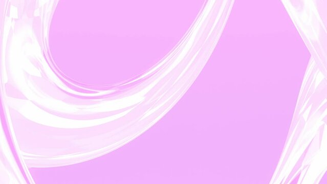 Abstract twisted 3d shape moving on light pink background. White soft pink lilac color transitions. Illuminated texture. Pastel template for web banner or presentation. Swirl motion. Loop animation