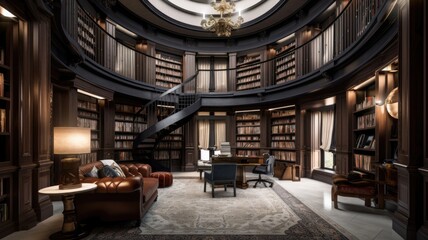 Fototapeta na wymiar Luxury library the perfect place to read close to the books or just recharge