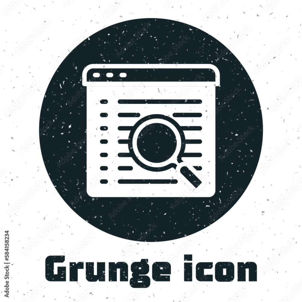 Sticker Grunge Search engine icon isolated on white background. Monochrome vintage drawing. Vector