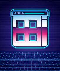 Retro style Browser files icon isolated futuristic landscape background. 80s fashion party. Vector