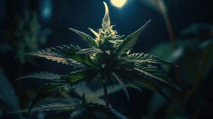 Photo of cannabis plants under artificial light (Generative AI)