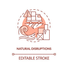 Natural disruptions terracotta concept icon. Catastrophe. Supply chain alteration abstract idea thin line illustration. Isolated outline drawing. Editable stroke. Arial, Myriad Pro-Bold fonts used