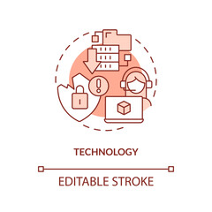 Technology terracotta concept icon. Data security issues. Supply chain disruption abstract idea thin line illustration. Isolated outline drawing. Editable stroke. Arial, Myriad Pro-Bold fonts used