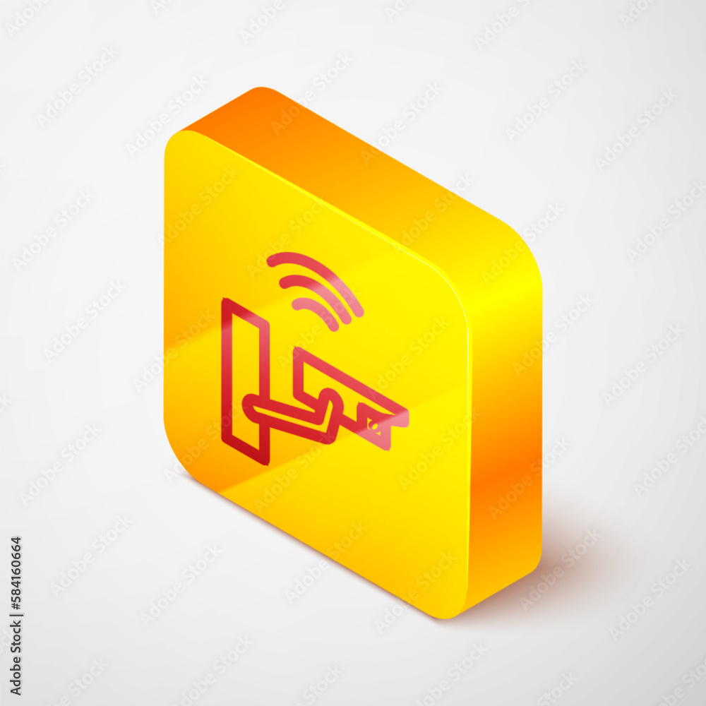 Poster isometric line smart security camera icon isolated on grey background. internet of things concept wi
