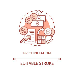 Price inflation terracotta concept icon. Costs. Vulnerability in supply chain abstract idea thin line illustration. Isolated outline drawing. Editable stroke. Arial, Myriad Pro-Bold fonts used