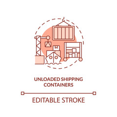 Unloaded shipping containers terracotta concept icon. Vulnerability in supply chain abstract idea thin line illustration. Isolated outline drawing. Editable stroke. Arial, Myriad Pro-Bold fonts used