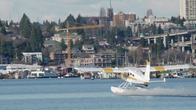Seaplane Taking Off from Lake Union in Seattle Washington