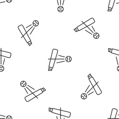 Grey line Baseball bat with ball icon isolated seamless pattern on white background. Vector