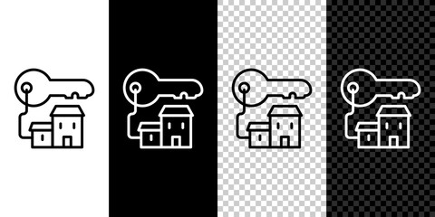 Set line Winning house with key icon isolated on black and white, transparent background. Vector